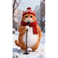 Reference image of a winter cat singing into a microphone
